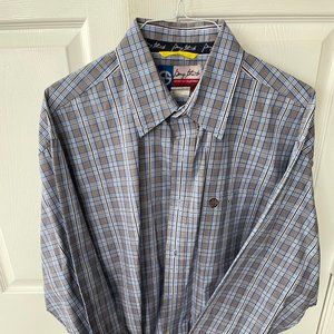 Men's George Strait Wrangler Blue Plaid Button Down Shirt